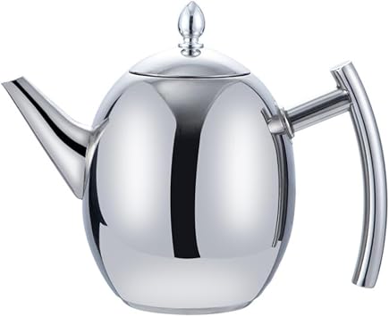 Silver Stainless Steel Teapot Set with Removable Infuser Filter and Lid, 1 L/34 Oz Large Capacity Coffee and Tea Pots Diffuser Pot for Loose Tea, Scented Tea and Coffee