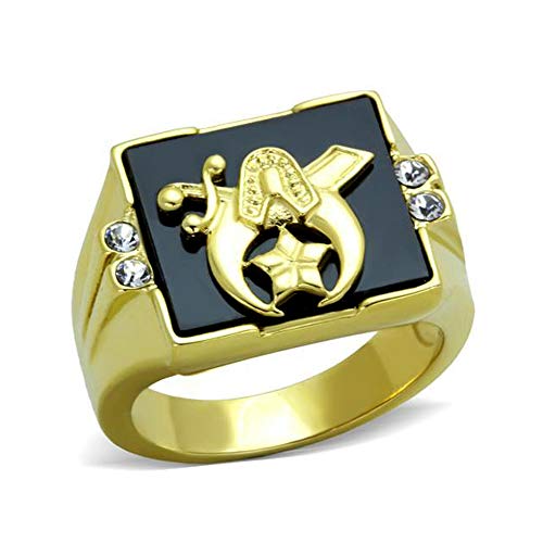 Men's Stainless Steel IP Gold Jet Black Shriner's Eastern Star Mason Ring