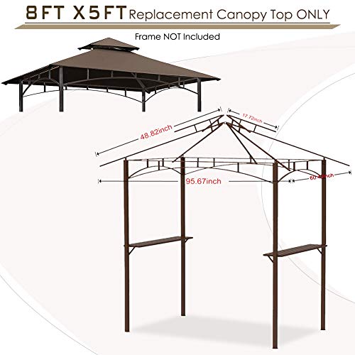 CoastShade 8 x 5 Grill BBQ Gazebo Double Tiered Replacement Canopy Roof Outdoor Barbecue Gazebo Tent Roof Top,Brown - Thumbnail 3
