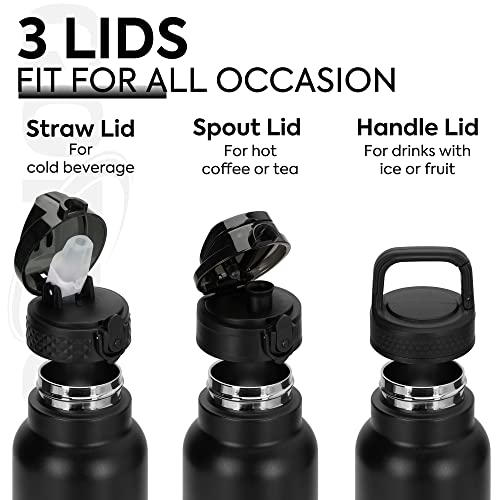 GOPPUS 750ml/26oz Stainless Water Bottle with Straw Double Wall Insulated Bottles with Strap Reusable Vacuum Thermal Flask Leakproof Keep Cold Drinks Bottles with Flip Top Lid for Men Women BPA Free - Image 3