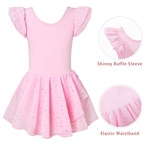 Ballet Pink Leotards for Girls Ruffle Sleeve Activewear Dance Tutu Dress Ballerina Outfits Size 8 9