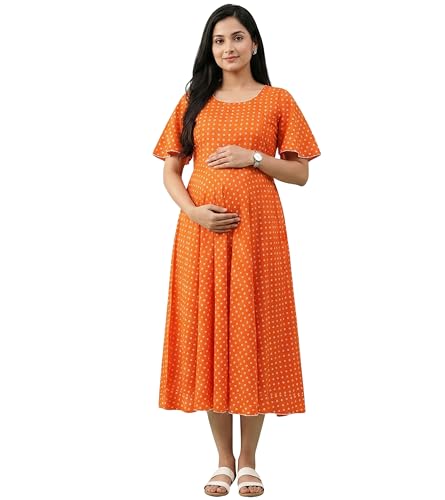 Image of DUMMY SHAPE Feeding Kurtis for Women Cotton Blend | Floral Pregnancy Flare Kurta with Dual Nursing Zippers to Pre & Post Partum | Maternity Dresses | Gifts for Pregnant Woman