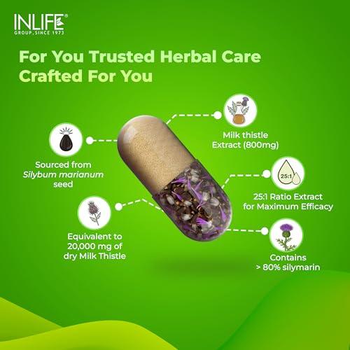 Image of INLIFE Milk Thistle 800mg per Serving, 80% Silymarin 25:1 120 Veg Capsules