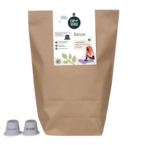 CUP VERDE – 80 SENZA koffeinfreie Kaffeekapseln kompatibel mit Nespresso*/ voller Geschmack ohne Koffein in Heim kompostierbarer Kapsel