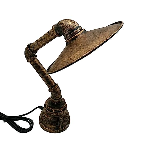 LEDSone Water Pipe Table Lamp, Retro Industrial Brushed Copper Steampunk Antique Metal Water Pipe Lighting with Flat Lampshade, Plug-in Bedside Lamp for Living Room, Bedroom, Study Room