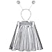 Halloween Alien Headband and Metallic Skirt Flared Pleated Skater Skirt for Halloween Costumes Supplies (Silver, Medium Skirt)
