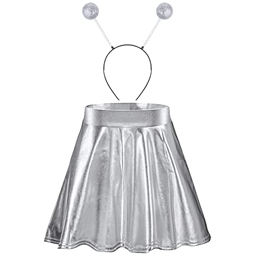 Bandeau Halloween boule drôle tête martienne extraterrestre d'argent avec mini jupe plissée L