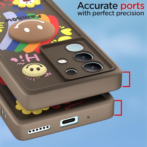 Image of Pikkme Back Cover for Vivo T4x 5G / iQOO Z10x 5G / Vivo Y31 Pro 5G | Soft Silicone| Cute Rainbow Smile & 3D Cartoon Flower Design | Shockproof Raised Camera Protection Bumper Case (Brown)