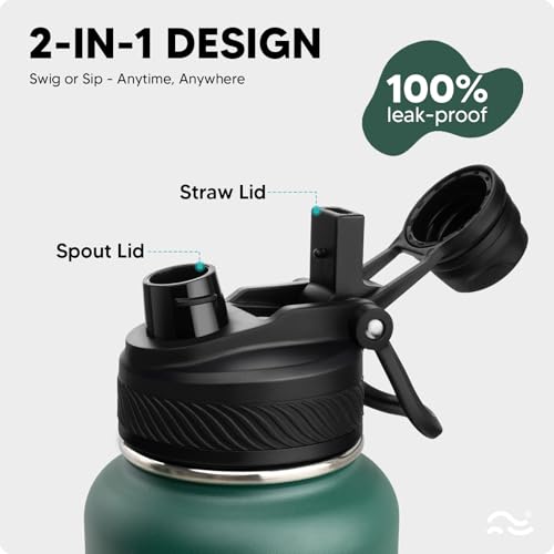 Image of Swigina Insulated Water Bottle with Silicone Boot (36hrs Cold /18hrs Hot) - DIY Stickers, [2-in-1 Lid], BPA Free, 32 oz