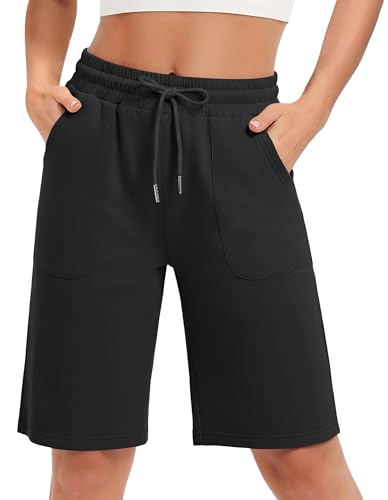 SPECIALMAGIC Women's 10' Bermuda Shorts High Waisted Athletic Shorts Air Layer Fabric Soft Secure Support Flattering Coverage Black X-Large