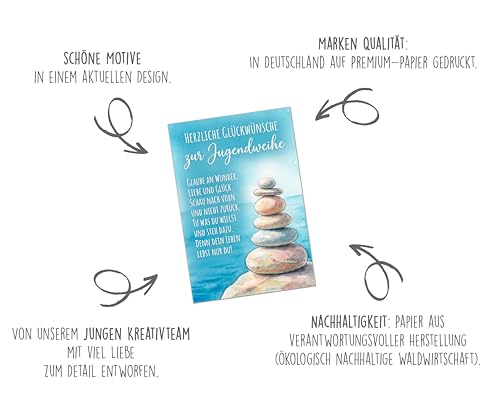 Edition Seidel Set 12 Grußkarten zur Jugendweihe mit Umschlag. Glückwunschkarten Jugendweihekarten Doppelkarten Klappkarten Kartenset Karte Grußkarte Gruß Spruch Kinder Jugendliche (SW026)