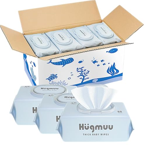 Hugmuu (ハグムー) おしりふき 厚手 おしり拭き 大判 蓋付き お尻拭き 赤ちゃん ベビーワイプ ウェットティッシュ 出産祝い タオルのような厚み 水分99% 960枚(80枚×12個)