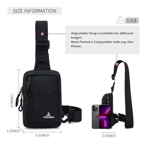 Peicees Small Crossbody Bag for Men Women Mini Sling Bag Travel Running Phone Daypack Cross Body Shoulder Bags with Keyholder, Black - Thumbnail 6
