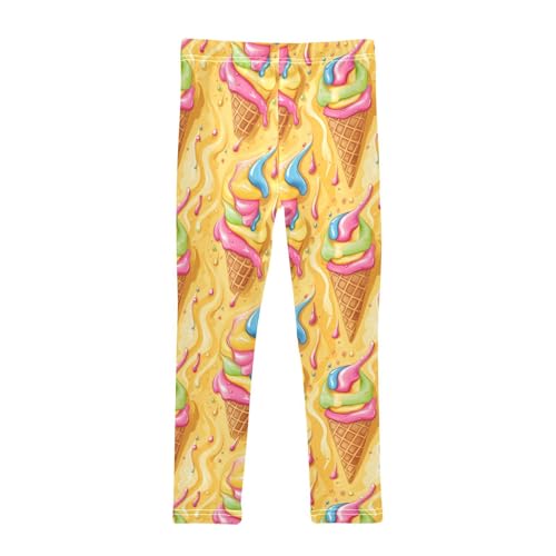Colorful Ice Cream Yellow Girls Casual Leggings for Kids Printed Long Pant Bottoms Stretch and Soft2