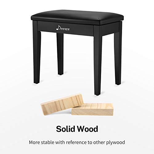 Donner Piano Bench with Storage for Music Sheet, Padded Cushion Keyboard Stool Chair Vanity Seat, Black