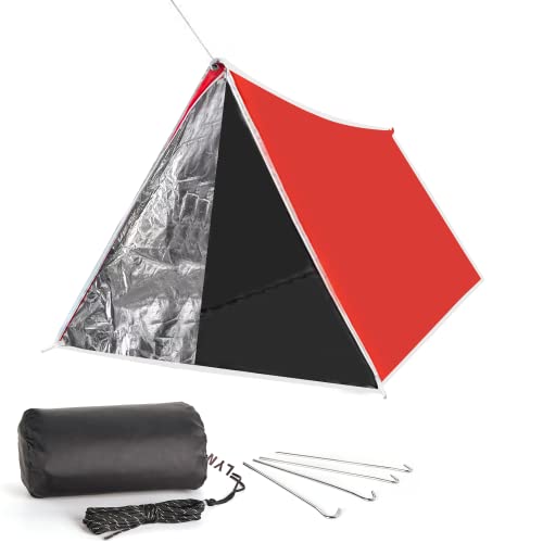 LYN Extra Large Zipper Reusable Survival Emergency Shelter Tent,Thermal Waterproof Fireproof Lightweight Bugout, with Paracord✚Stake for Camping,First Aid,Hiking&Bushcraft