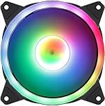 JUSTOP 120MM RGB Cooling Fan, Dual Ring Rainbow LED, With Universal 3-Pin And 4-Pin Molex Connector, Low Noise, High Airflow