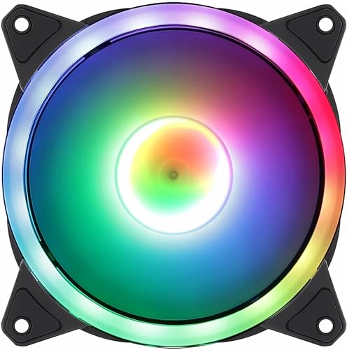 JUSTOP 120MM RGB Cooling Fan, Dual Ring Rainbow LED, With Universal 3-Pin And 4-Pin Molex Connector, Low Noise, High Airflow