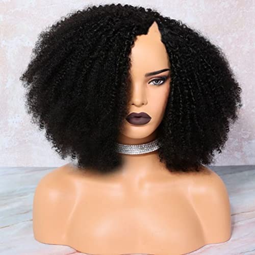 Afro Kinky Curly V Part Wig Human Hair Brazilian Virgin V Part Wigs For Women Upgrade U Part Wig Kinky Curly Glueless Half Wig No Leave Out 180% Density 16 Inch