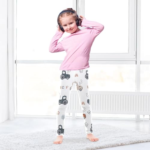 Cute Tractor Girls Leggings,Workout Leggings for Girls Toddler Athletic Legging Size for 3-10T4