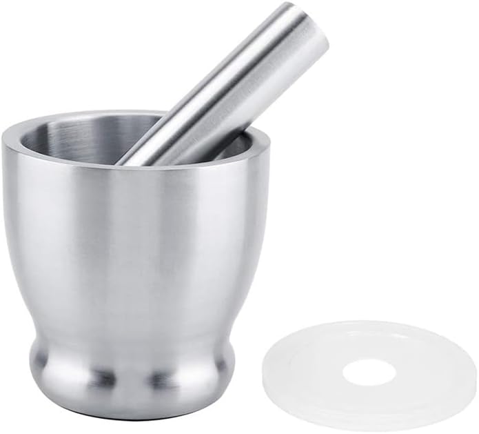 Pestle and Mortar Spice Pill Crusher Set with Protective Lid