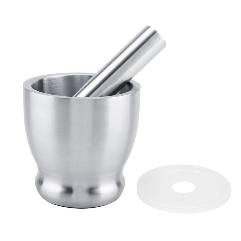 Mortaio Con Pestello Set di mortaio e pestello for spezie pillole con coperchio protettivo for cucina o macinazione erbe aromatiche