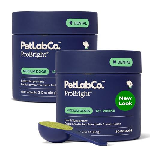 PetLab Co. ProBright Dental Powder - Dog Breath Freshener - Teeth Cleaning Made Easy – Targets Tartar & Bad Breath - Formulated for Medium Size Dogs - Pack of 2