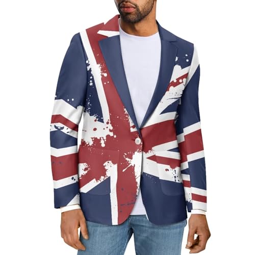 Suhoaziia British Flag Blazer Jacket Men Causal Blazer for Men Slim Fit, Fashion One Button Business Suit Lightweight Blazers Sports Coat by Suhoaziia - Used condition - US$33.99