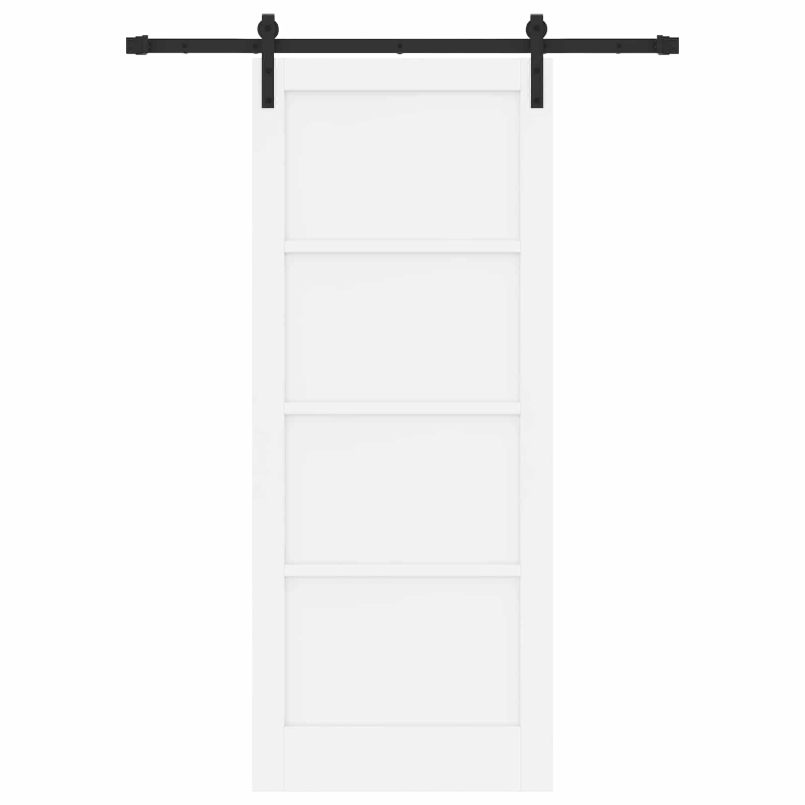Puerta corredera blanca de madera maciza de pino 83 x 202 cm con riel de acero pulverizado, mecanismo deslizante silencioso, diseño de ahorro de espacio para interiores, ideal para pasillo y