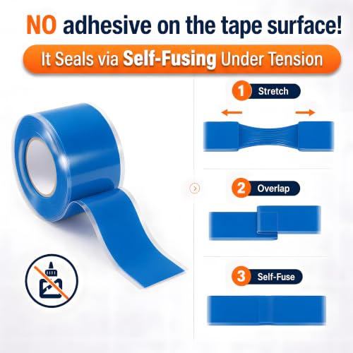 Image of Self Amalgamating Tape Self Fusing Silicone Rubber 1 In x 10 Ft 4 Rolls | Blue Silicone Tape, Waterproof, Heat Resistant,Non-Tacky, Emergency Repair of Leaking Hose Pipe And Electrical Sealing