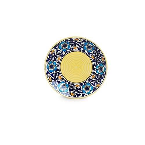 Image of ExclusiveLane Ceramic Quarter Plates /Side Plates for Snacks Plates (Set of 4, 7 Inches, Dishwasher & Microwave Safe) | 'Badamwari Bagheecha' Handpainted Ceramic Plates /Pasta Plate /Serving Plate