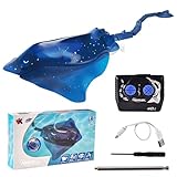 Tiburón y Raya Juguete Teledirigido, Pez Robot Alta Simulación 2.4G, Nuevo Juguete Impermeable para Piscina y Baño, Regalo para Niños de 8+ Años (Azul)