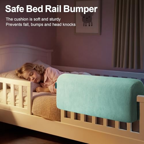 Image of AEOCOO Bed Bumpers for Toddlers, Size 3 Ft, Toddler Bed Rail Bumper Protector for Loft Beds & Bunk Beds, Bed Rail Height Extender Bed Guardrail, Anti-Bump | Fall Prevention, Blue