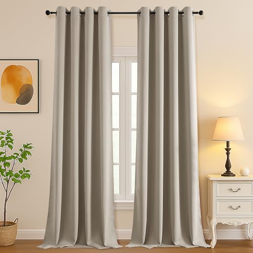 Image of Simplebrand Stone Extra Long 10ft Curtains for Patio 120 Inches Long 2 Panels Set, Room Darkening Light Blocking Solid Thermal Insulated Energy Saving Grommet Noise Reducing Curtains, 50 Wx120 L