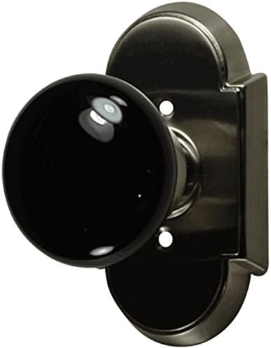 Copper Mountain Hardware Black Porcelain Door Knob with Arched Rosette in Brushed Nickel