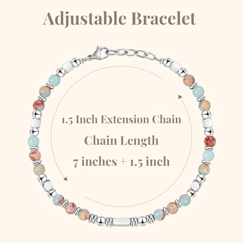 Adjustable Stackable Beaded Bracelets for Women Teen Girls Ladies Two Tone Stainless Steel Natural Stone Womens Boho Bead Bracelet Waterproof Fashion Handmade Bestie Mother Daughter Auntie Best Friends Grandma Granddaughter Sister Link Bracelets for Women Happy Birthday Graduation3