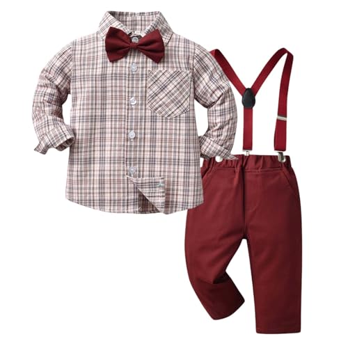 Camiseta de manga larga a rayas y pantalones color rojo ladrillo para niños de 2 a 3 años