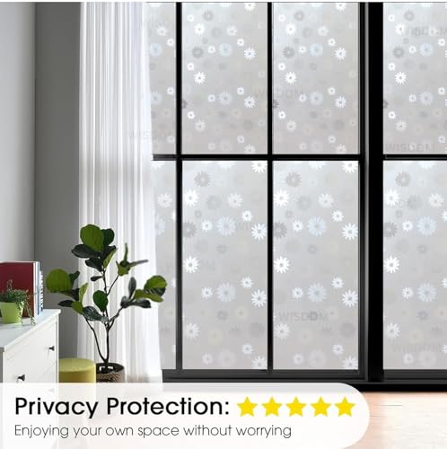 Image of WISDOM Premium Frosted Glass Window Film Self Adhesive Decorative Glass Window Privacy Sheet Film UV Control Removable Vinyl Privacy Film (Sunflower Frosted, 12x48 Inch)