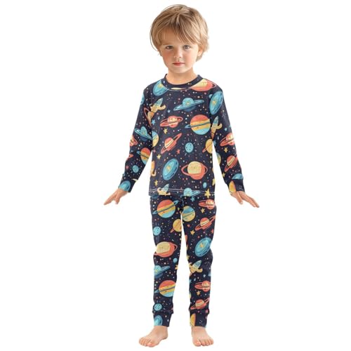Pajama Sets Long Sleeve Space Themed Planets Pattern Soft Comfy Sleepwear 2 Piece PJS 3-8T2