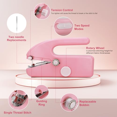 Image of Handheld Sewing Machine, Dual Speed Portable Stitch for Beginners | Two-speed Control, Compact Handheld Design, Quick Repairs on Clothes, Fabrics, and Home Items, Travel, Easy to Operate