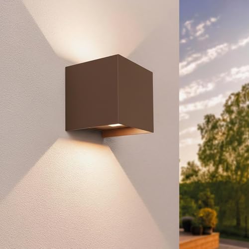 Applique Cubo IP65 LED 12W Interruttore CCT da 3000K a 6500K Lampada Parete Moderna Doppio Fascio Luminoso UP & DOWN luce Muro Facciata Giardino Terrazzo Ingresso Alimentazione 230V (Marrone)
