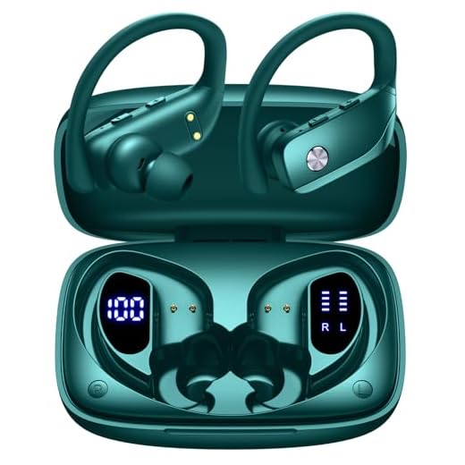 bmanl Wireless Earbuds Bluetooth Headphones 48hrs Play Back Sport Earphones with LED Display Over-Ear Buds with Earhooks Built-in Mic Headset for Workout Green BMANI-VEAT00L