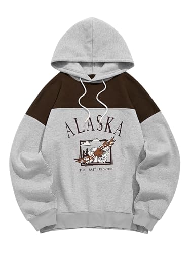 ZAFUL Men's Hooded Sweatshirt Graphic Colorblock Two Tone Fleece Lined Pullover Thermal Hoodie (ALASKA-Deep Coffee, 2XL)