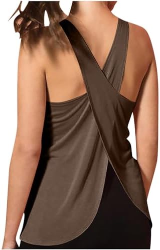 Women Workout Tank Top Criss Cross Open Back Athletic Yoga Shirt ...
