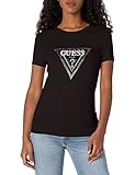 Ourlets propres Guess Tee Shirt Coton Iconique Logo Strass Jeans - Femme