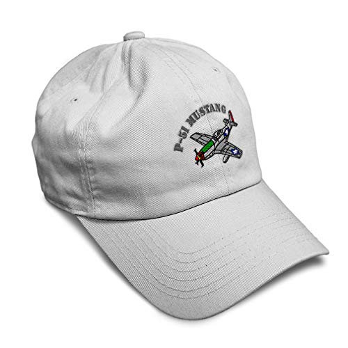 Soft Baseball Cap P-51 Mustang Aircraft Name Embroidery Airplane Pilot Twill Cotton Embroidered Dad Hats for Men & Women White Design Only