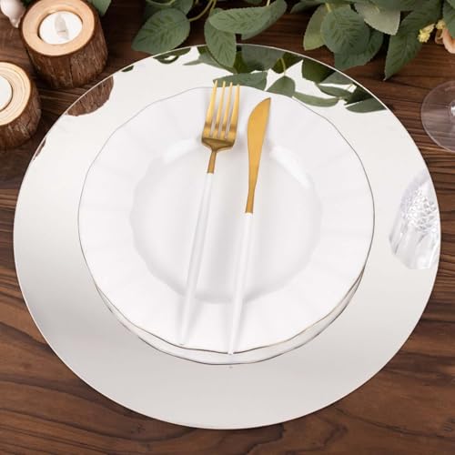 10 platos decorativos redondos espejo de plástico plateado 13" miniatura 6