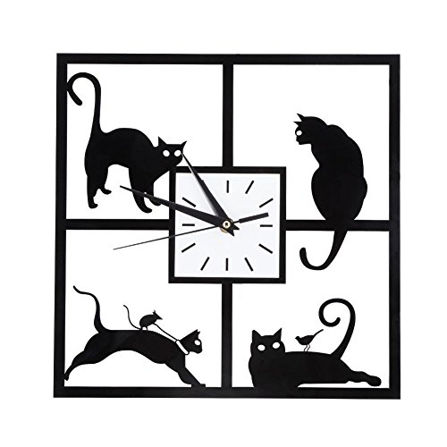 Fdit Horloge Murale Noir, Pendule Chat Noir Connecté Pendule Murale Simple Chaton Mignon Créatif Animal pour Bureau à Domicile Café Hôtel Restaurant...