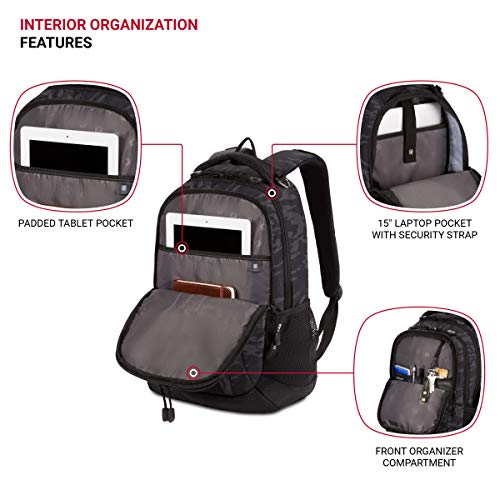 Image of SWISSGEAR Cecil Laptop Backpack, Fits Most 16-Inch Laptops, Three-Compartment Design, Airflow Back Panel, Black, 27.3L, 18-Inch