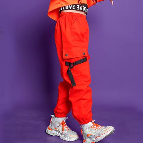 Image of Rolanko Girls Cargo Pants for Kids Loose Streetwear Hip Hop Dance Cotton Cargo Jogger Pants for Kids 4-15 Years